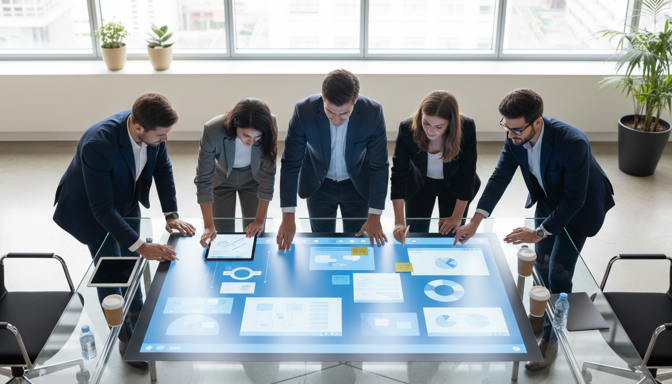 Team Collaborating On Miro Board Overhead View