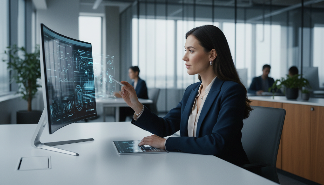 Businesswoman Using Ai Tools At Desk
