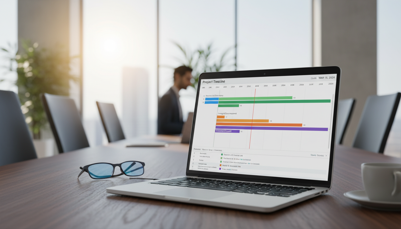 Digital Project Timeline On Laptop Screen Close-Up Digital Project Timeline On Laptop Screen Close-Up